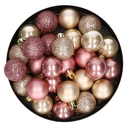 Foto van 28x stuks kunststof kerstballen parel/champagne en oudroze mix 3 cm - kerstbal