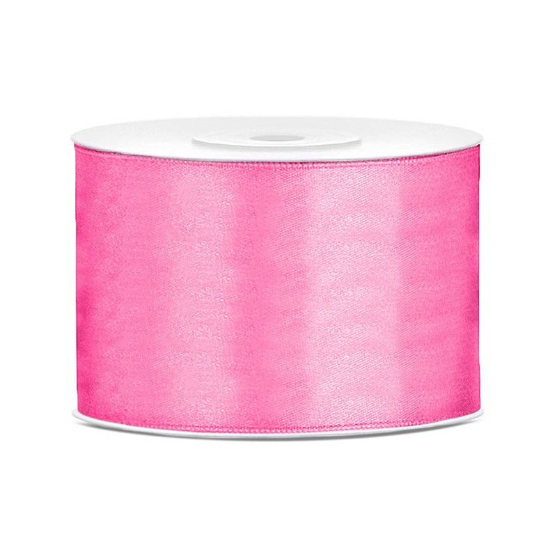 Foto van 1x hobby/decoratie roze satijnen sierlinten 5 cm/50 mm x 25 meter - cadeaulinten