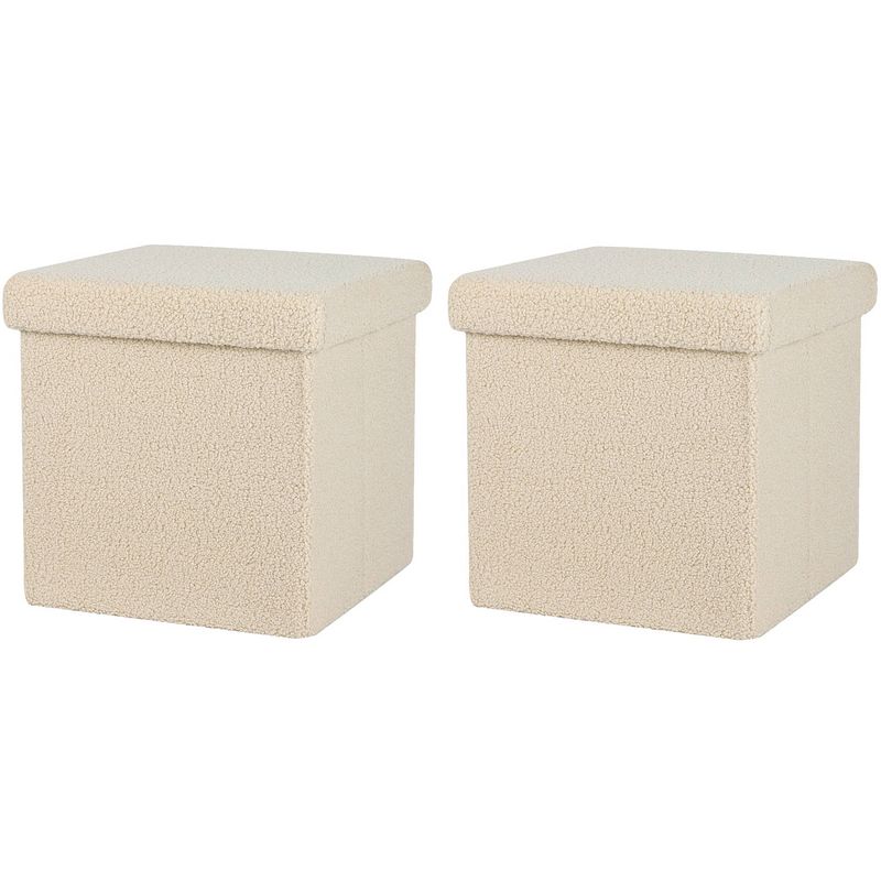 Foto van Urban living poef teddy box - 2x - hocker - opbergbox - beige - polyester/mdf - 38 x 38 cm - opvouwbaar - poefs