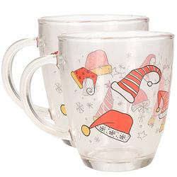 Foto van Kerst mok/beker van glas 2x stuks 300 ml met kerstman kleding - bekers