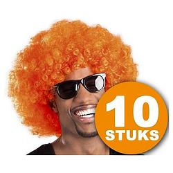 Foto van Oranje pruik 10 stuks oranje feestpruik ""afro"" feestartikelen oranje hoofddeksel feestkleding ek/wk voetbal