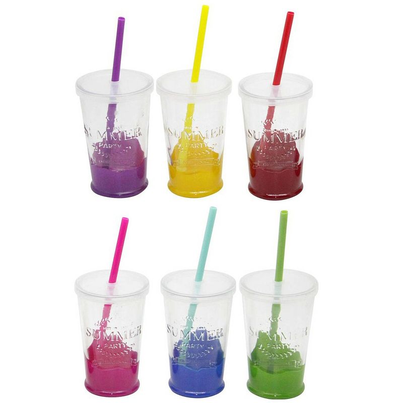 Foto van Cocktail glazen set met deksel en rietje - 6x - kleurenmix - 200ml - cocktailglazen