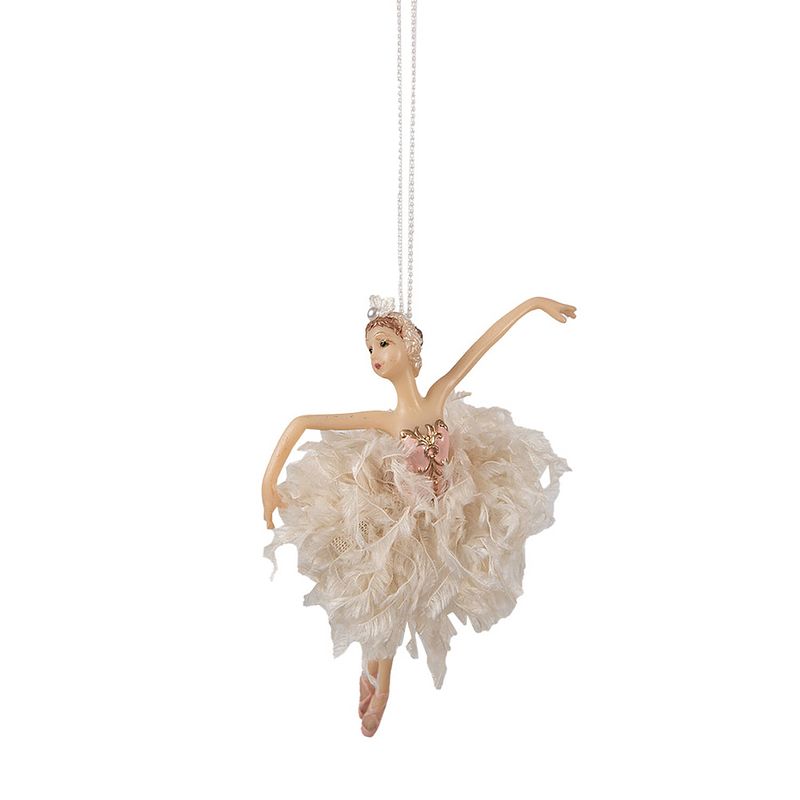 Foto van Clayre & eef kersthanger ballerina 15 cm roze beige polyresin kerstboomversiering roze kerstboomversiering