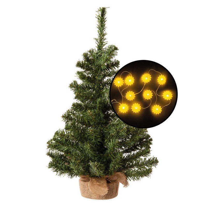 Foto van Mini kerstboom - groen - met zonnebloemen verlichting - h60 cm - kunstkerstboom