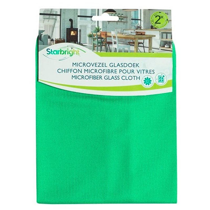 Foto van Starbright microvezel glasdoek 40 cm polyester groen 2 stuks