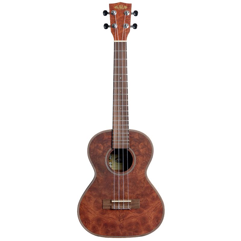 Foto van Kala ka-choc-bur-t chocolate exotic burl tenor ukelele met gigbag