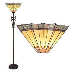 Foto van Haes deco - tiffany vloerlamp geel, bruin ø 45x182 cm e27/max 1x60w