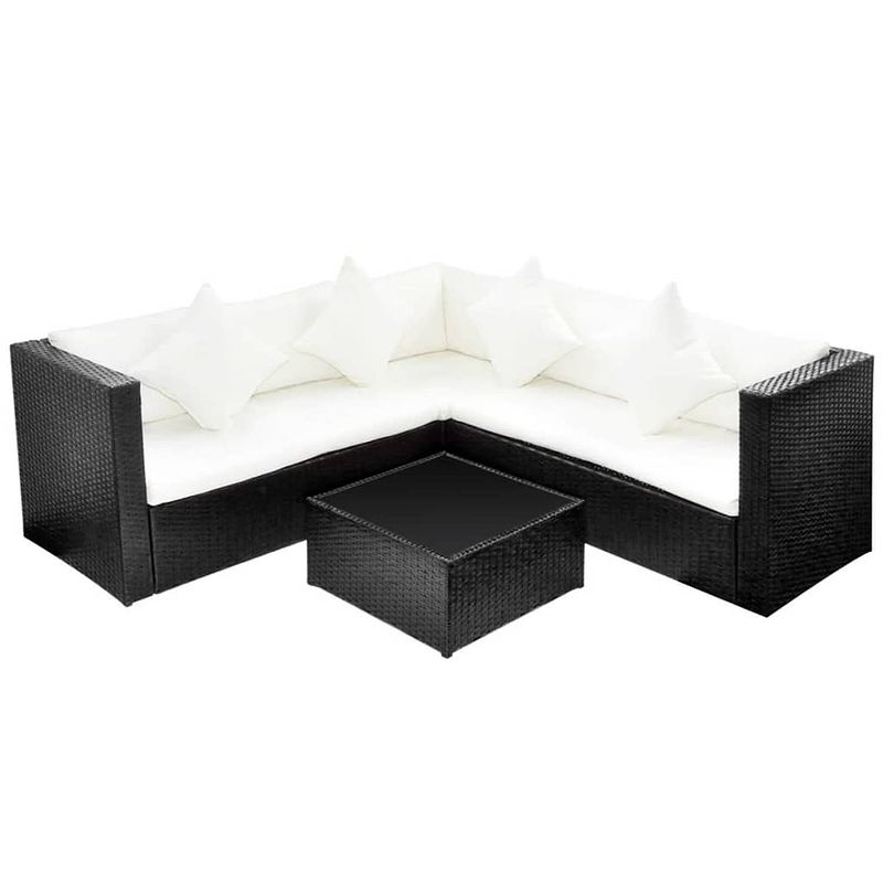 Foto van Vidaxl 4-delige loungeset met kussens poly rattan zwart