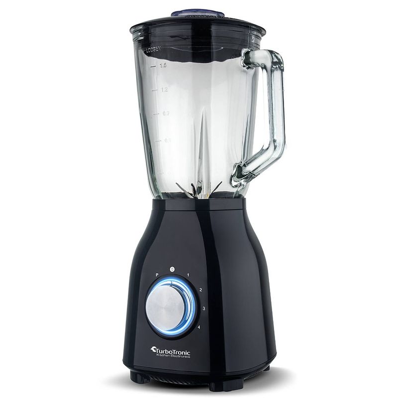 Foto van Turbotronic bg6 rvs blender met 1.5l glazen mengbeker 1400w - zwart