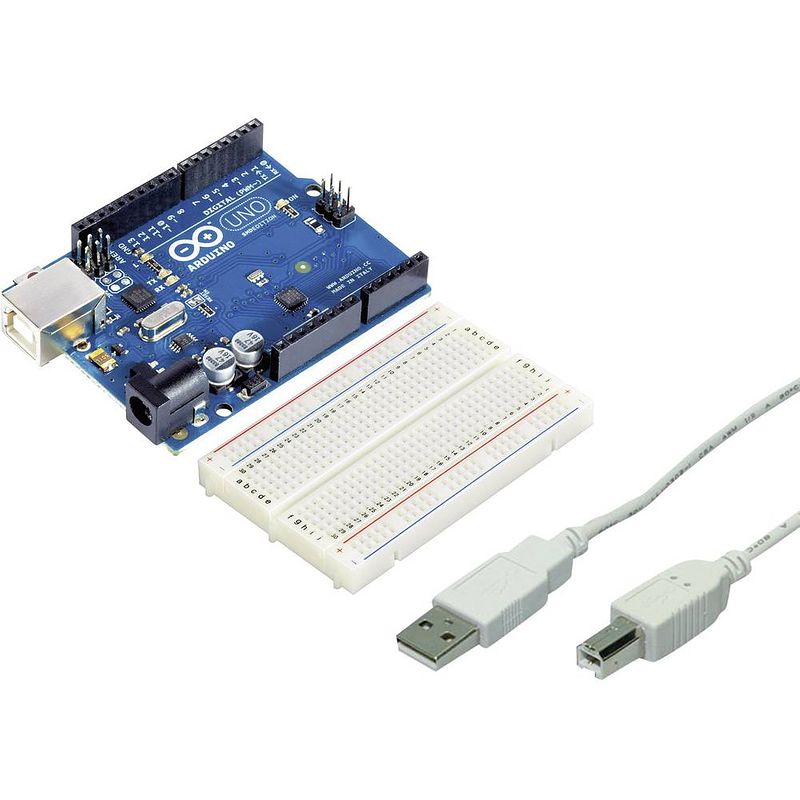 Foto van Arduino uno rev3 smd + breadboard & cable development-board core atmega328