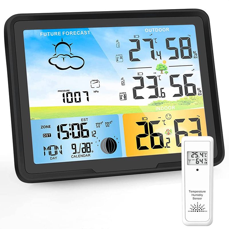 Foto van Strex weerstation zwart - draadloos - 75m bereik - binnen & buiten - temperatuur - luchtvochtigheid - weersvoorspelling