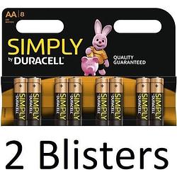 Foto van 16 stuks (2 blisters a 8 st) duracell aa simply batterijen