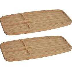 Foto van 2x serveerplanken/borden 3-vaks van bamboe hout 39 cm - serveerplanken