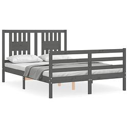 Foto van The living store bedframe massief grenenhout - grijs - 195.5 x 140.5 x 100 cm - multiplex lattenbodem