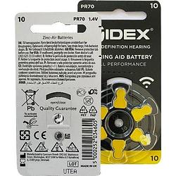 Foto van Widex hoortoestel batterijen 10 pakjes 60 batterijen gele sticker p10 gehoorapparaat