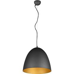 Foto van Led hanglamp - hangverlichting - trion lopez xl - e27 fitting - 1-lichts - rond - mat zwart/goud - aluminium
