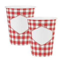 Foto van Santex boerenbont oktoberfest thema wegwerp bekertjes - 20x - 270 ml - gingham/vichy print - feestbekertjes