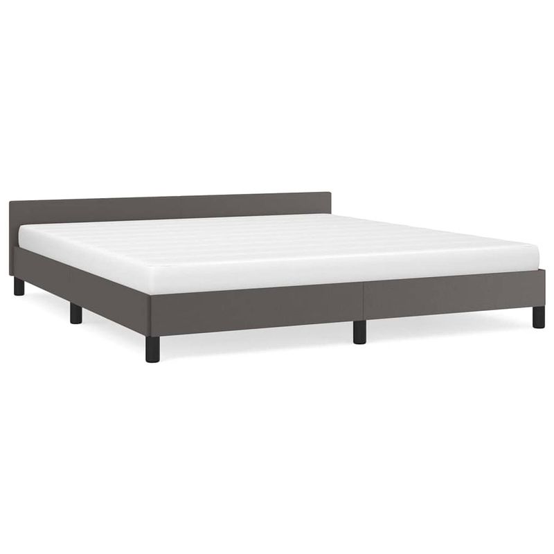 Foto van The living store bedframe - grijs - kunstleer - multiplex lattenbodem - 203 x 183 x 50 cm - geschikt voor matras 180 x