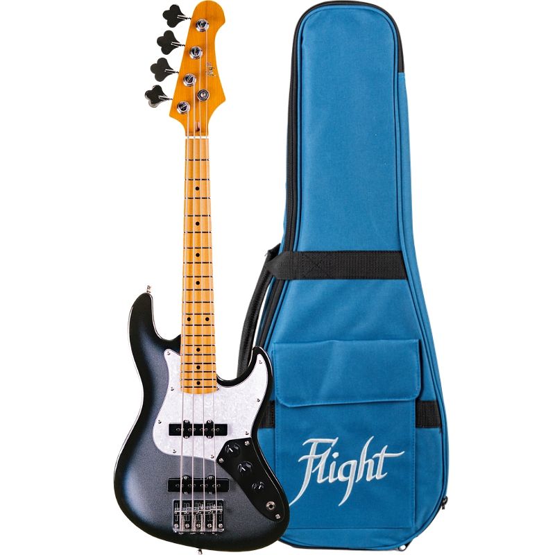 Foto van Flight rock series mini jb bass moonburst compacte elektrische basgitaar met gigbag