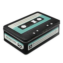 Foto van Retro cassetteband bewaarblik plat 23 cm - voorraadblikken