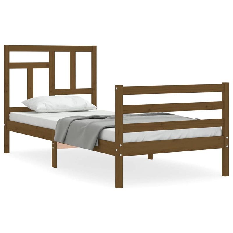 Foto van The living store bedframe massief grenenhout - honingbruin - 205.5 x 95.5 x 100 cm - multiplex lattenbodem