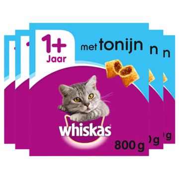 Foto van Whiskas 1+ adult droge brokjes tonijn 5 x 800g bij jumbo