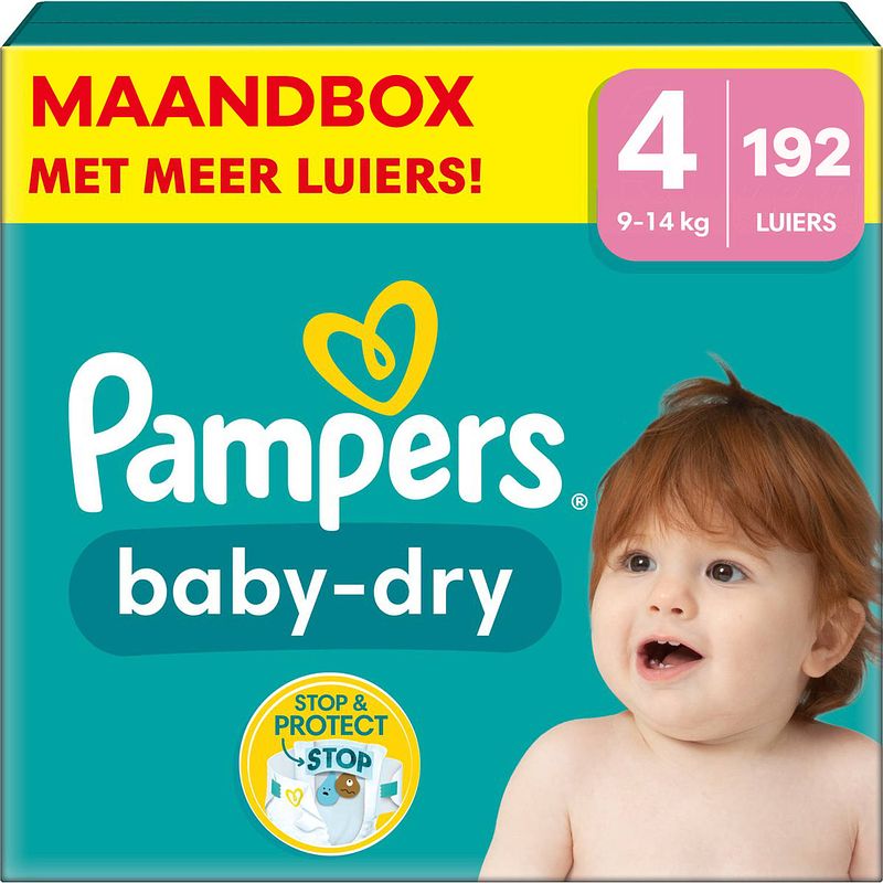 Foto van Pampers - baby dry - maat 4 - maandbox - 192 stuks - 9/14 kg