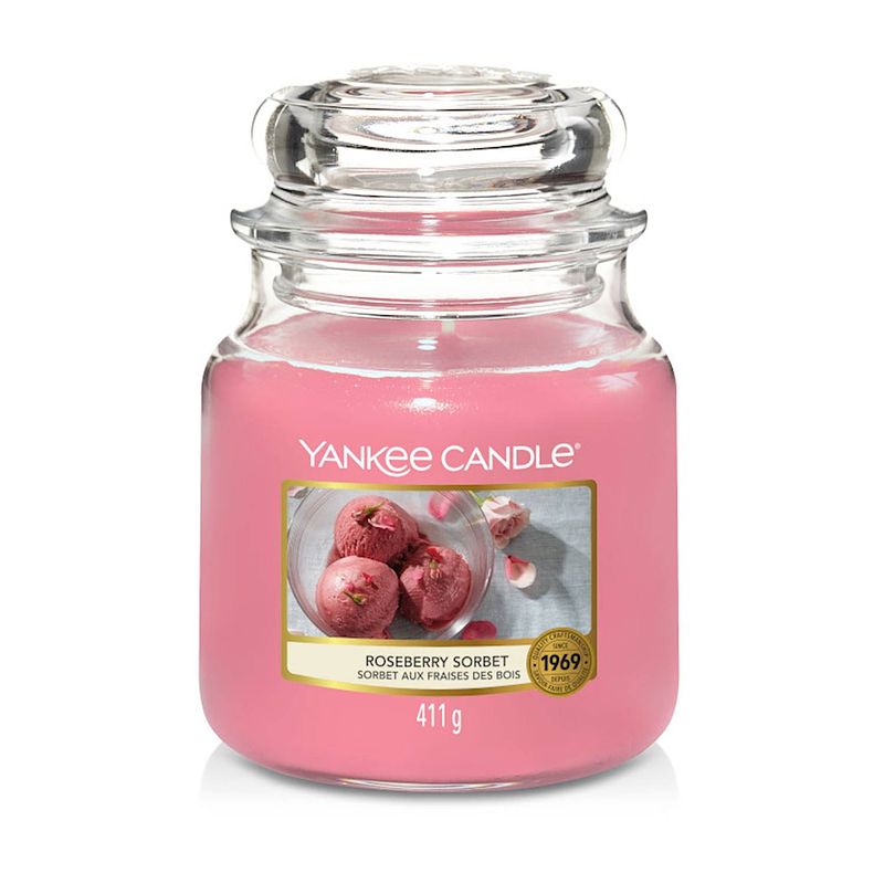 Foto van Yankee candle - roseberry sorbet geurkaars - medium jar - tot 75 branduren