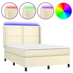 Foto van The living store boxspring bed - crème kunstleer - pocketvering matras - verstelbaar hoofdbord - led strip