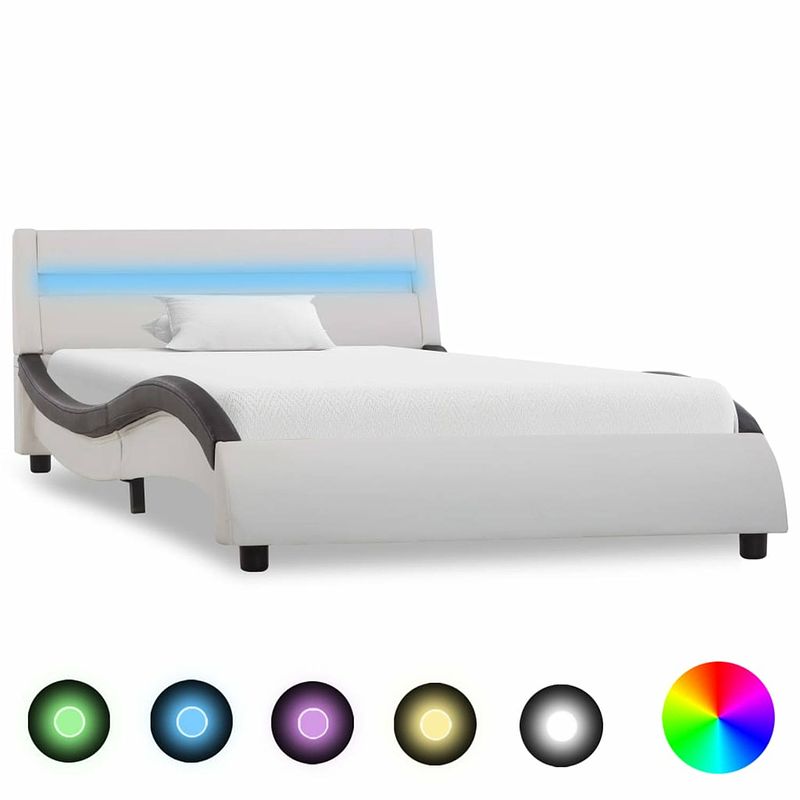 Foto van Vidaxl bedframe met led kunstleer wit en zwart 100x200 cm