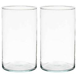Foto van Bloemenvazen 2x stuks - cilinder vorm - transparant glas - 17 x 30 cm - vazen