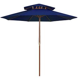 Foto van Vidaxl parasol dubbeldekker met houten paal 270 cm blauw