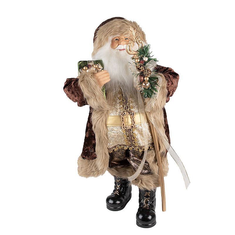 Foto van Haes deco - kerstman deco figuur 29x20x63 cm - bruin - kerst figuur, kerstdecoratie