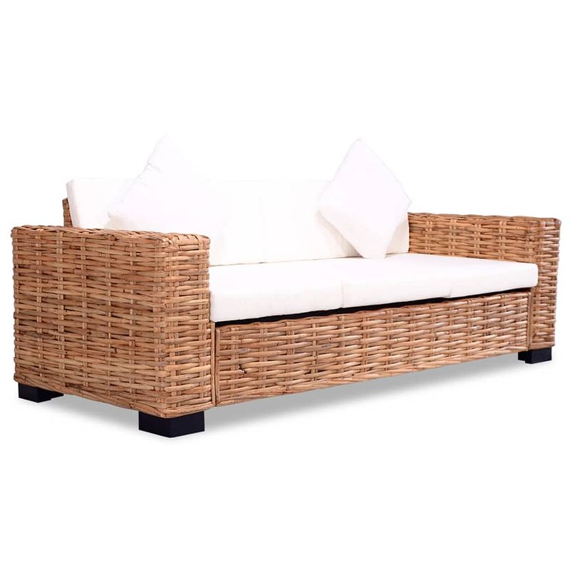 Foto van The living store rattan bankenset - 2- en 3-zitsbank - natuurlijk rattan - mangohout - crèmewit - 157 x 80 x 67cm.195 x