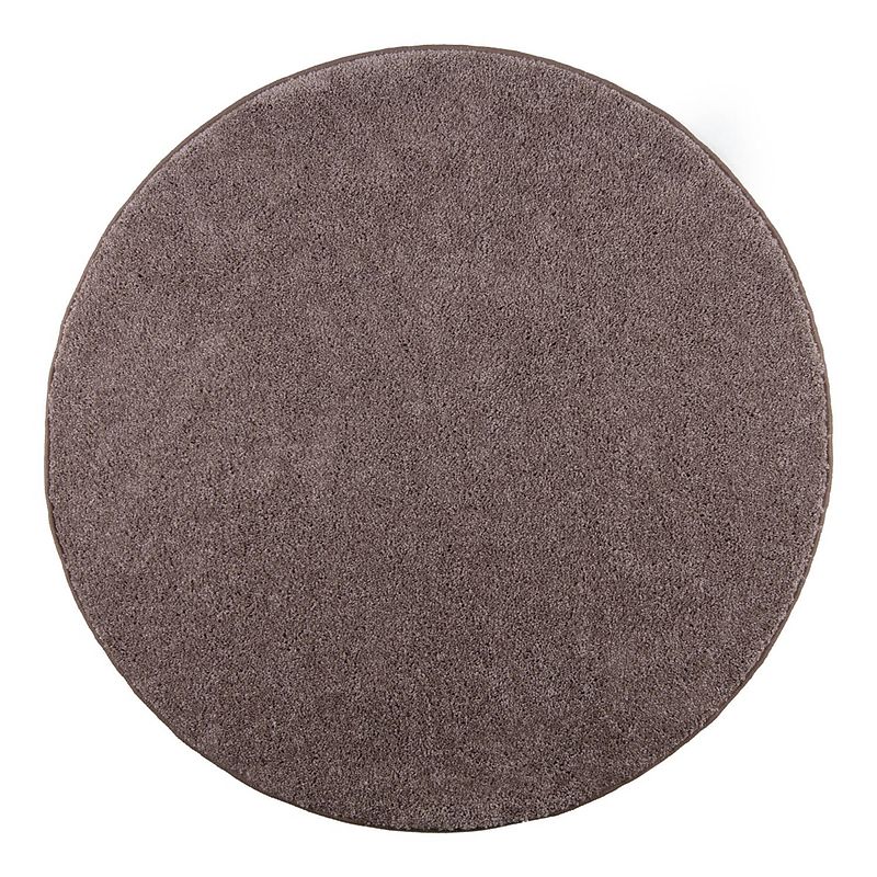 Foto van Hoogpolig rond vloerkleed taupe - shaggy collection-[afmetingen:ø133 cm rond]-[afmetingen:133 ø]