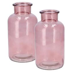 Foto van Dk design bloemenvaas melkbus fles - 2x - helder glas oudroze - d10 x h20 cm - vazen