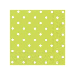 Foto van 20x polka dot 3-laags servetten lime groen met witte stippen 33 x 33 cm - feestservetten