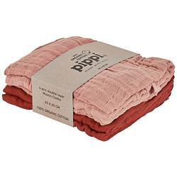 Foto van Pippi luierdoeken diapers junior 65 x 65 cm katoen roze/rood 4 stuks