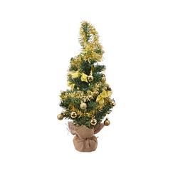 Foto van Everlands - mini kerstboom tafelboom mini d-h-z zak boom h60 cm-20l groen/goud