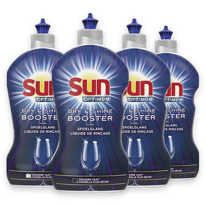 Foto van Sun - glansspoelmiddel voor vaatwasser - optimum - dry & shine booster - 4 x 450 ml - voordeelverpakking