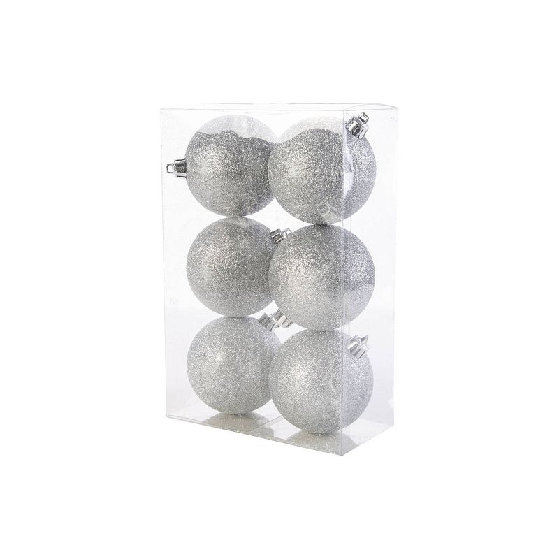 Foto van Cosy & trendy kerstballen zilver glitter ø 8 cm - 6 stuks