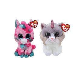 Foto van Ty - knuffel - beanie boo's - gumball unicorn & asher cat