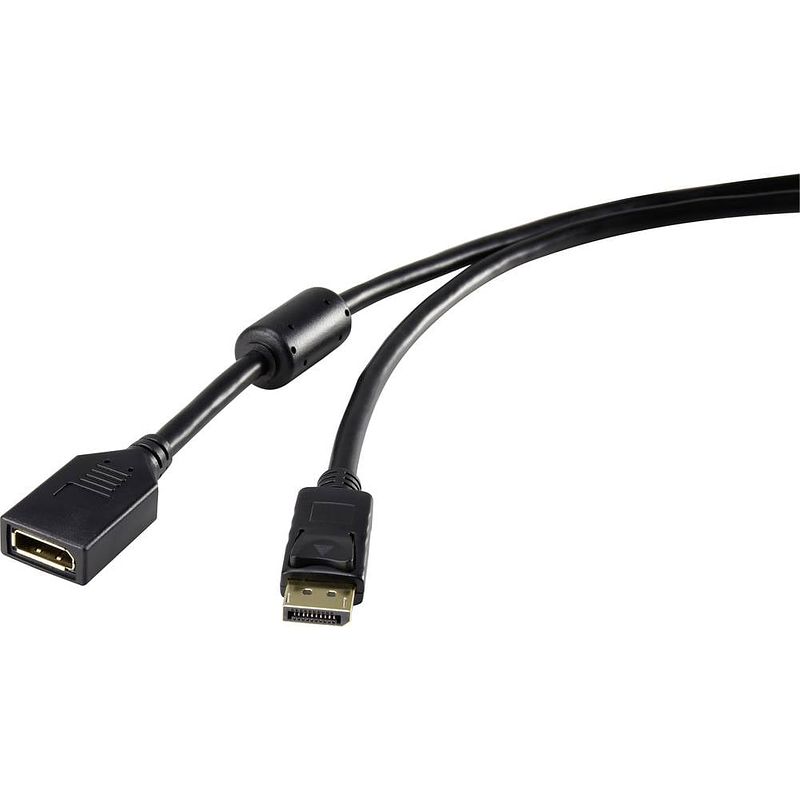 Foto van Renkforce displayport verlengkabel displayport stekker, displayport bus 1.80 m zwart rf-4229025 vergulde steekcontacten, met ferrietkern displayport-kabel