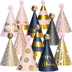 Foto van Fissaly® 12 stuks happy birthday feesthoedjes karton - volwassen & kinderen - verjaardag feest papier hoedjes