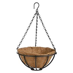 Foto van Metalen hanging basket / plantenbak zwart met ketting 25 cm - hangende bloemen - plantenbakken