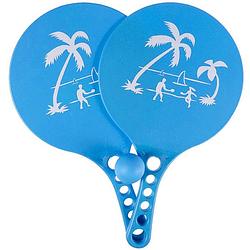 Foto van Kunststof beachball set blauw - strand balletjes - rackets/batjes en bal - tennis ballenspel