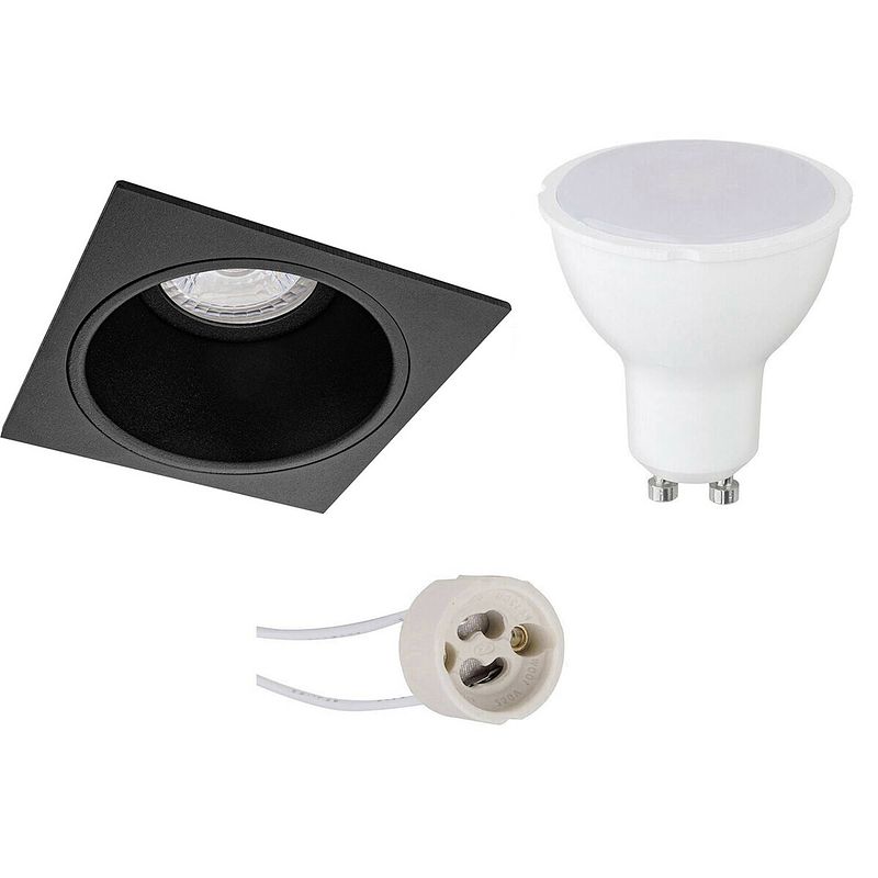 Foto van Led spot set - aigi - pragmi minko pro - gu10 fitting - inbouw vierkant - mat zwart - 8w - helder/koud wit 6400k -