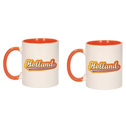 Foto van 2x stuks holland met lettercontour mok/ beker oranje wit 300 ml - feest mokken