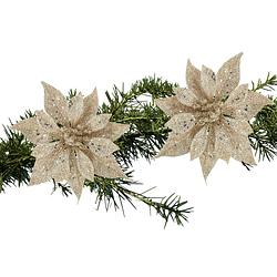 Foto van 2x stuks kerstboom bloemen roos champagne glitter op clip 10 cm - kersthangers