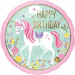 Foto van Amscan folieballon unicorn 'shappy birthday's 43 cm roze/groen